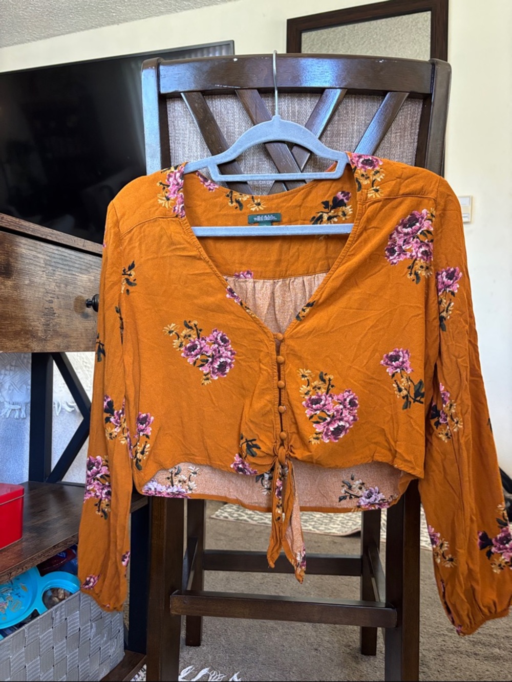 New! wild fable Rust Floral Tie-Front Cropped Blouse size medium